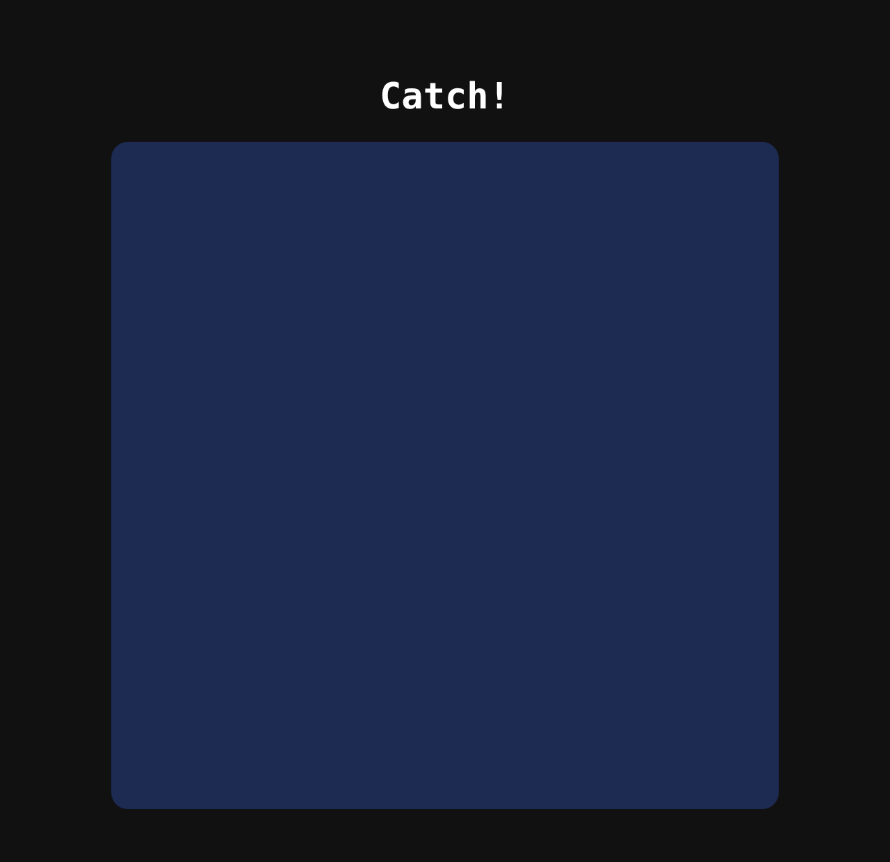 A dark page with the heading centred above a dark blue rounded square.